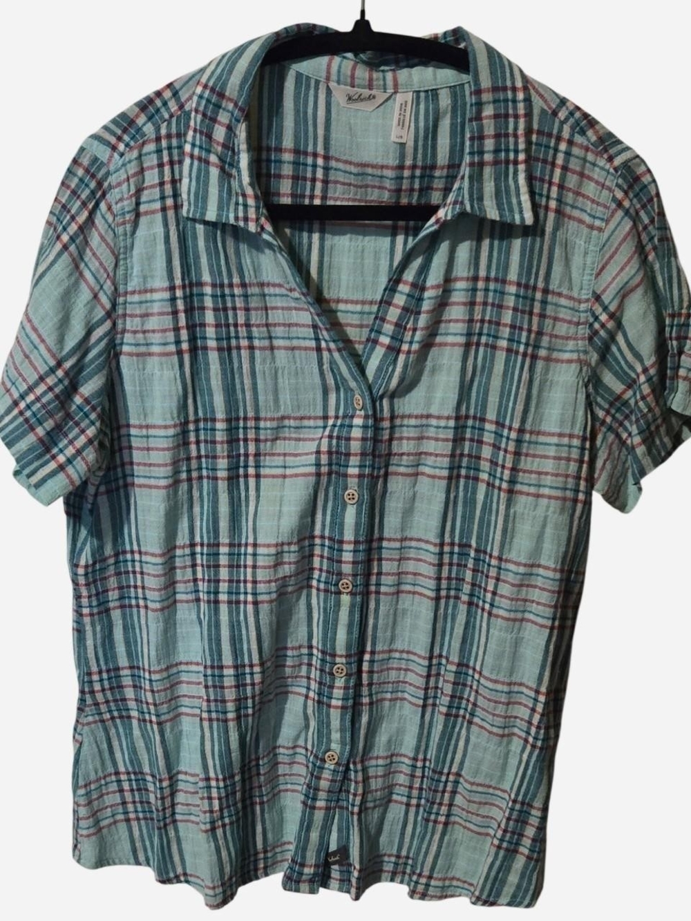 Vintage woolrich teal pink lightweight cotton flannel sz L classic plaid cozy